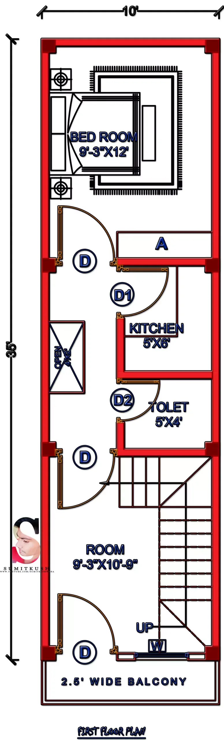 Ground floor 10 by 35 house plan
