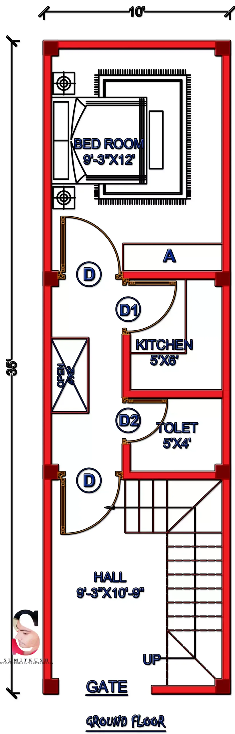 Ground floor 10 by 35 house plan
