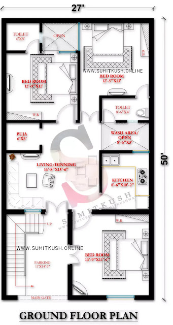 house-plan-for-27-by-50-ft-3bhk-with-parking-1350-sqft