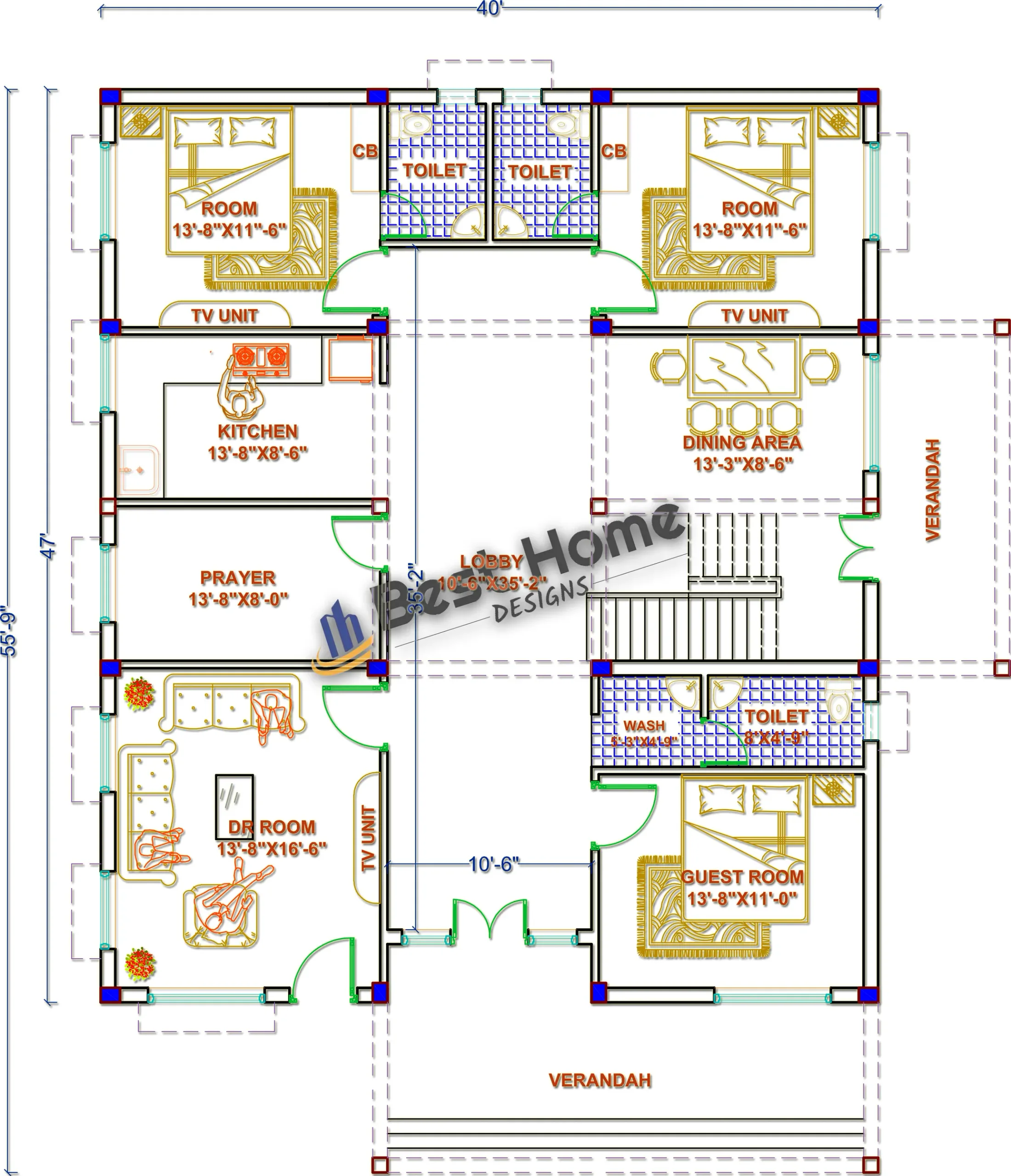 40x55 House Ground Floor Plan