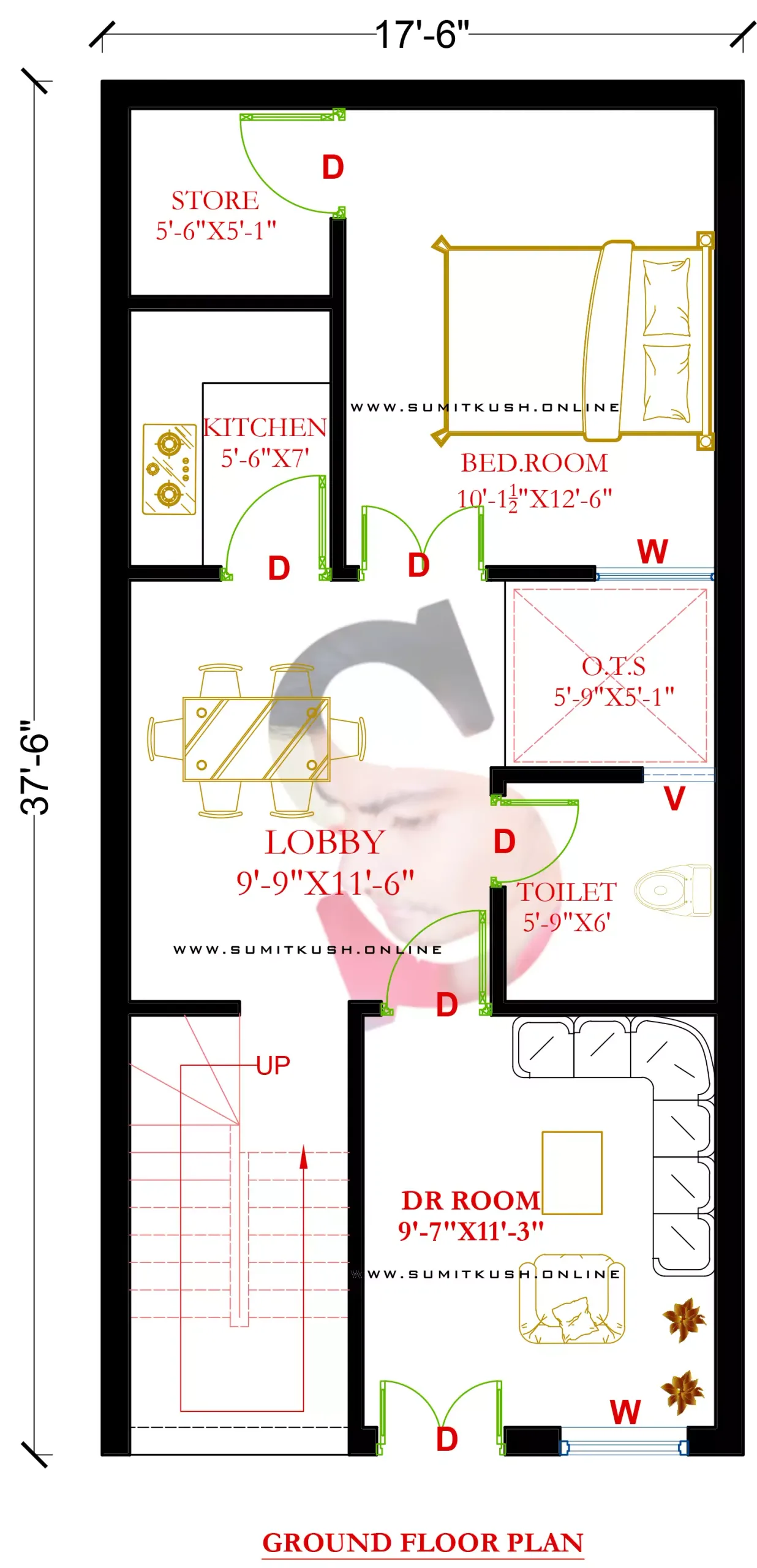 17x37 ft house plan Ground Floor Plan