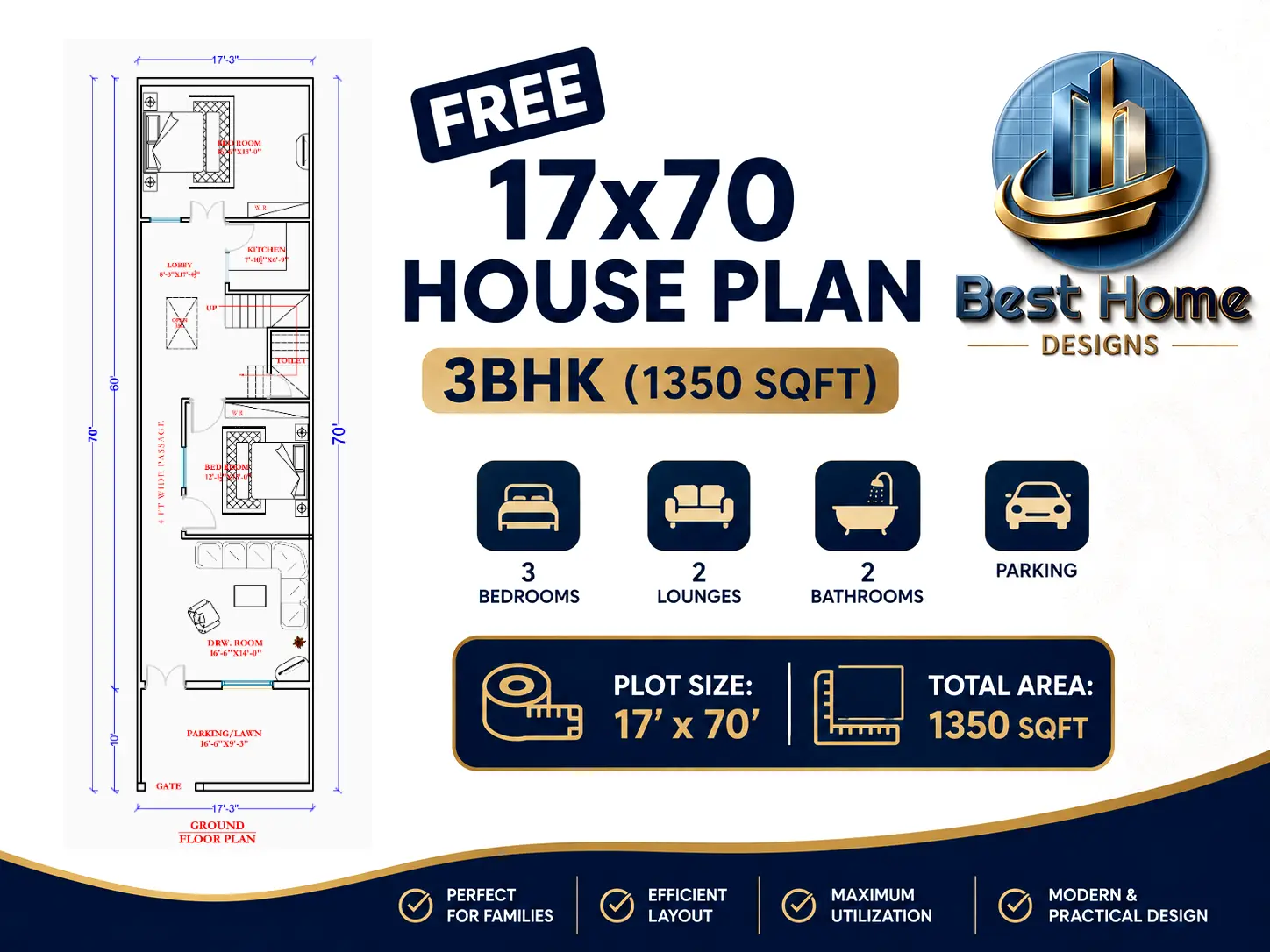 17 by 70 house plan
