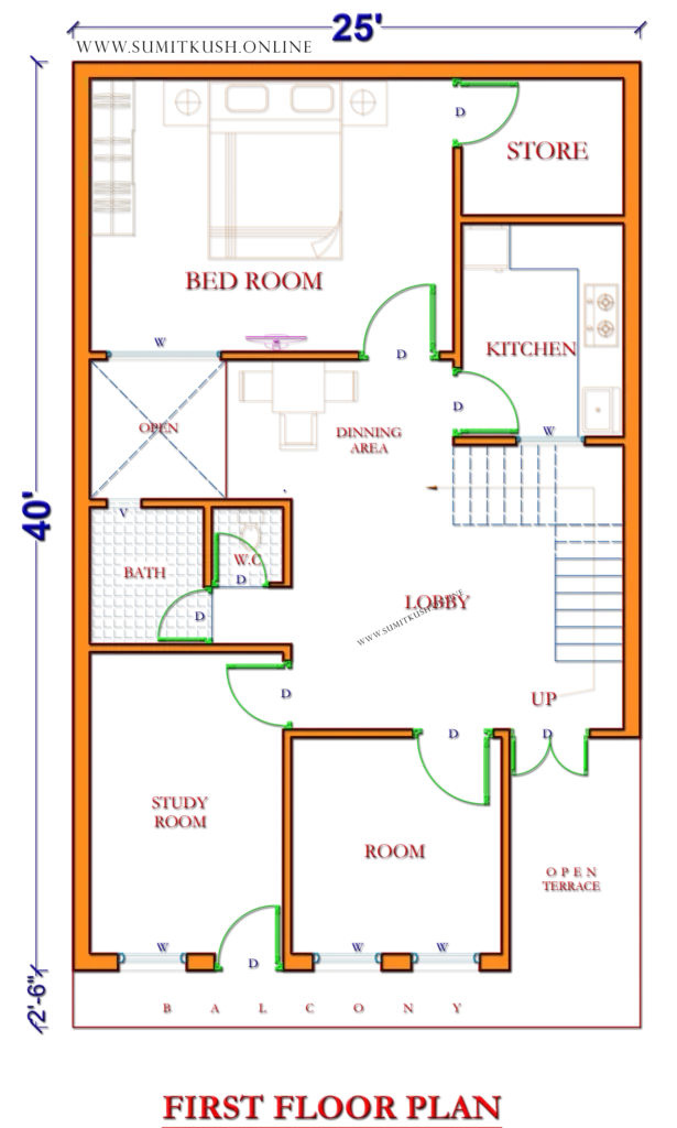25 by 40 ft FIRST floor plan house plan - Free 25 by 40 ft House Plan With Car Parking | 25 by 40 Ka Naksha
