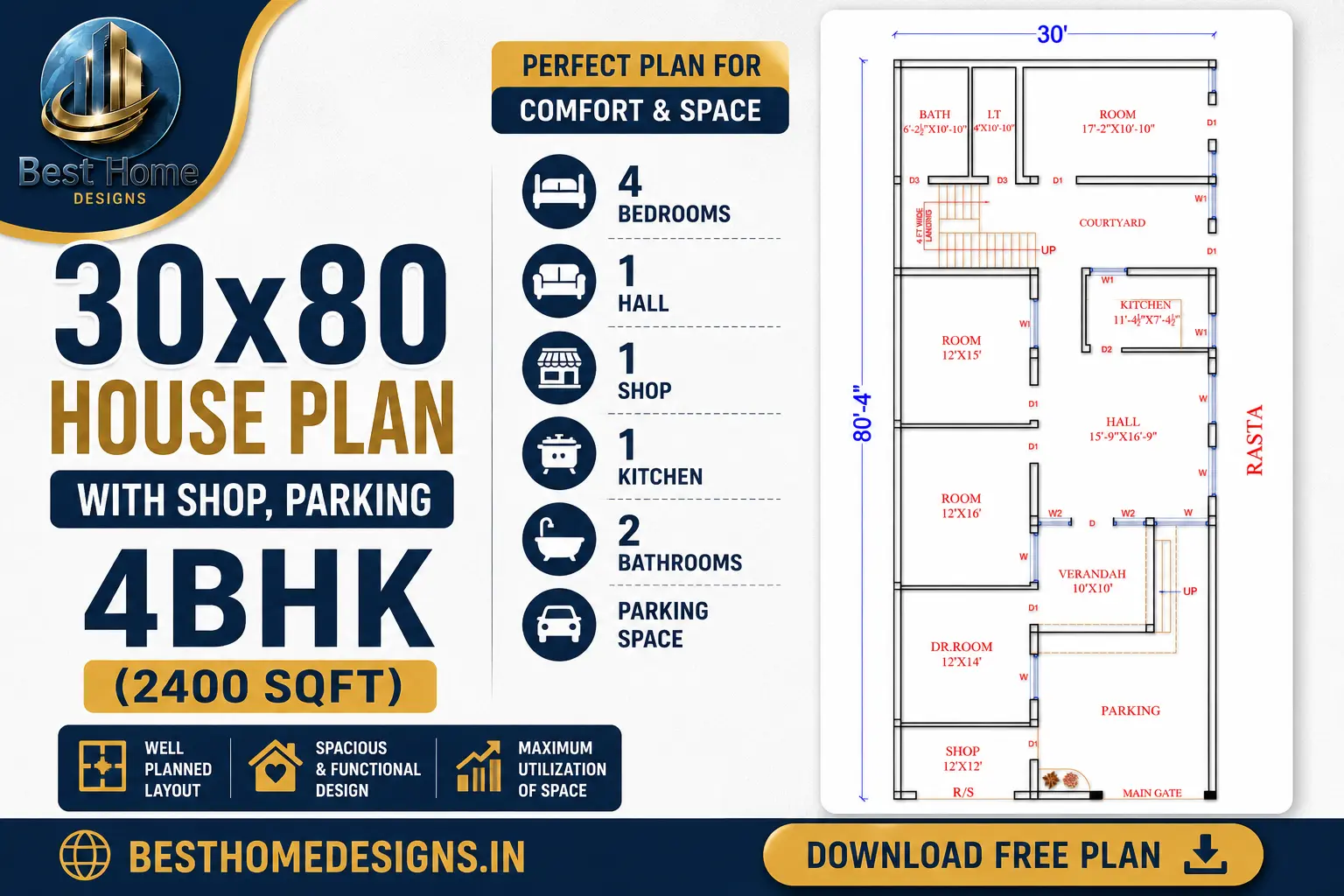 30×80 House Plan