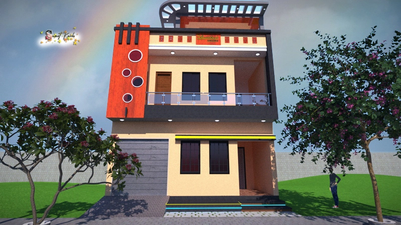 elevation 1 house plan - Free 25 by 40 ft House Plan With Car Parking | 25 by 40 Ka Naksha