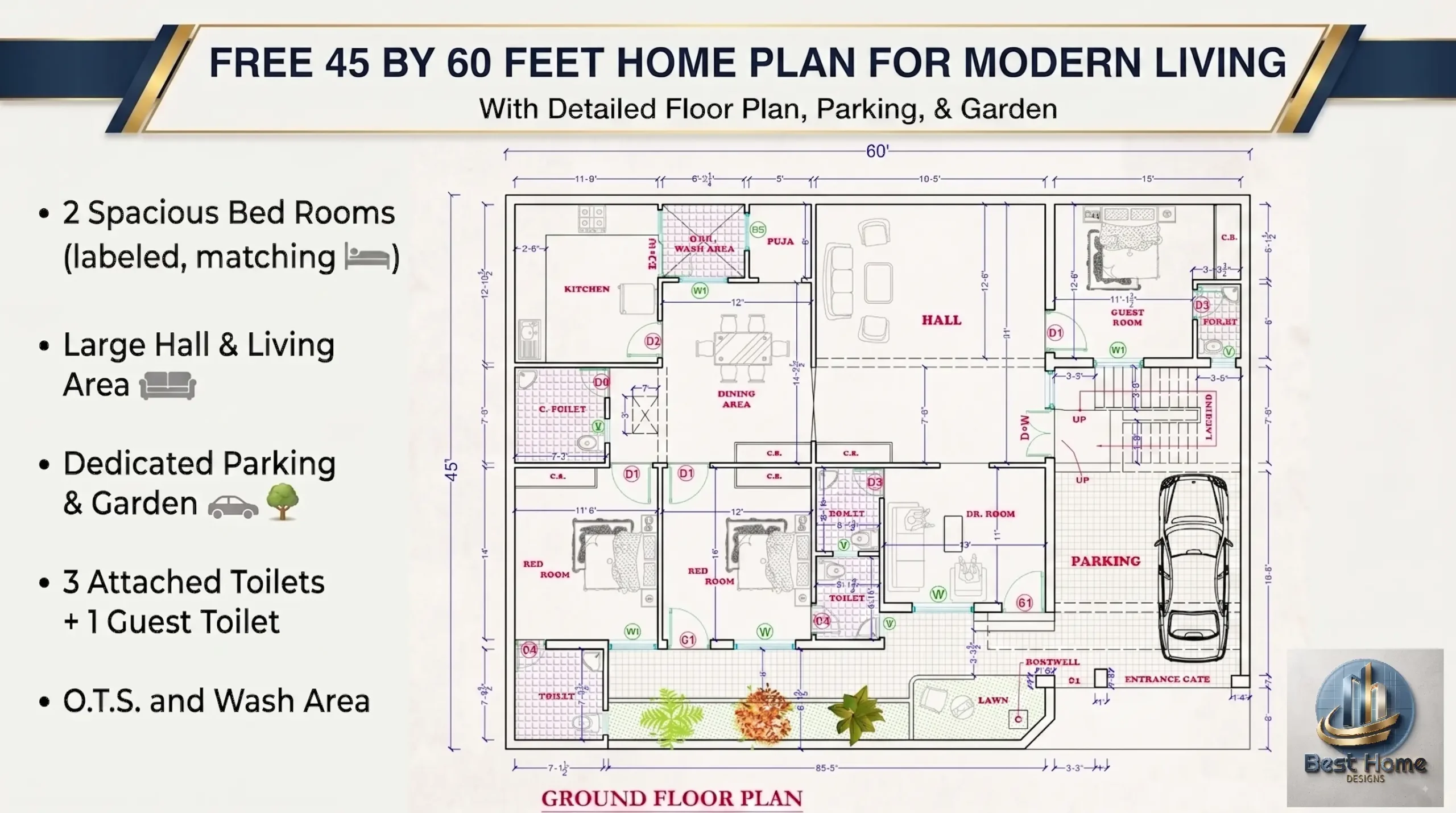 45 by 60 Feet Home Plan